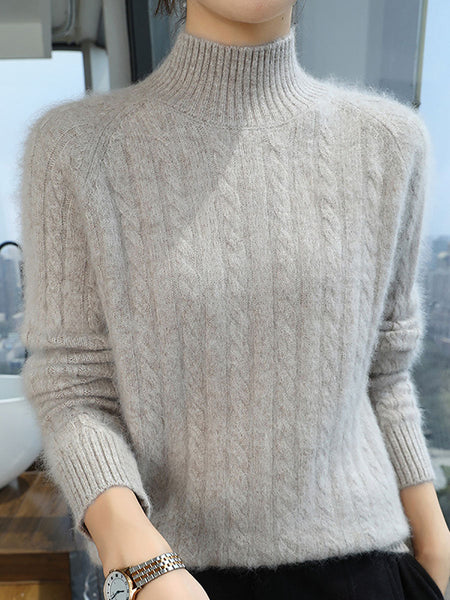 Women Autumn Vintage Half-Turtleneck 100%Wool Trist Sweater BA1065 Genistyle Shop