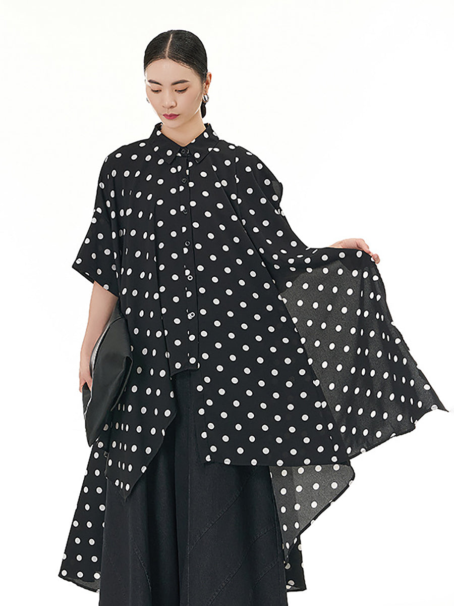 Women Casual Summer Dot Irregular Hem Loose Shirt KL1002 Ada Fashion
