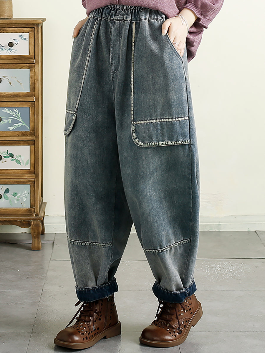 Women Summer Denim Solid Spliced Harem Pants QW1016 Ada Fashion