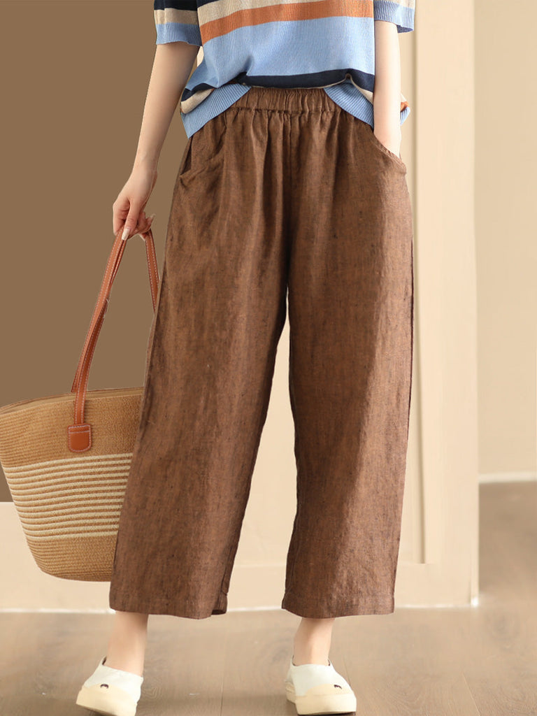 Women Summer Vintage Solid Linen Wide-leg Pants AA1017 Ada Fashion