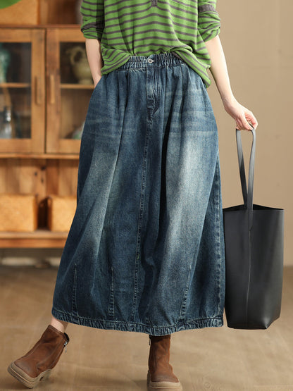 Women Autumn Casual Solid Back Hem Split Denim Skirt AT1005 BK