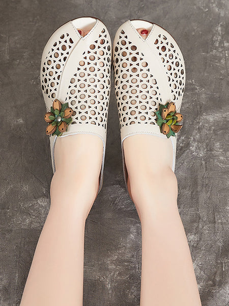 Women Summer Artsy Leather Cutout Flower Spliced Sandals OP1048 MXXZ