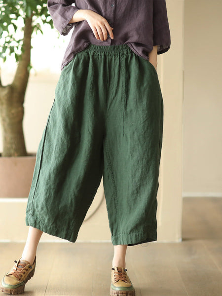 Women Summer Retro Solid Linen Loose Harem Pants FD009 ZMMM