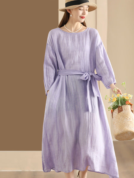 Women Summer Artsy Solid Strap Ramie Dress QW1014 Ada Fashion