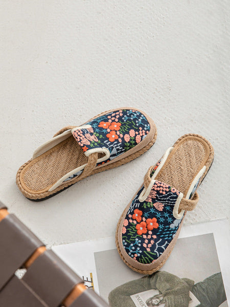 Cotton Ethnic Flower Embroidery Women Slippers Summer FashionChic