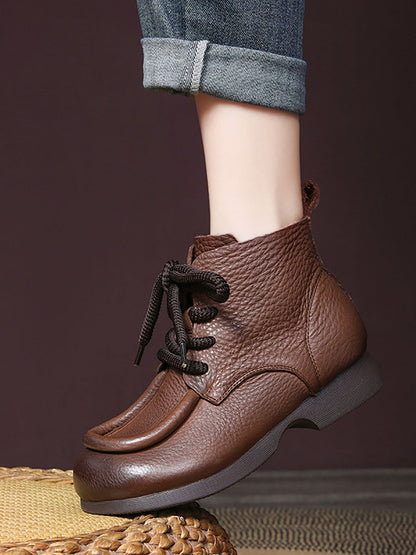 Women Winter Genuine Leather Strap Low Heel Boots BA1077 Genistyle Shop