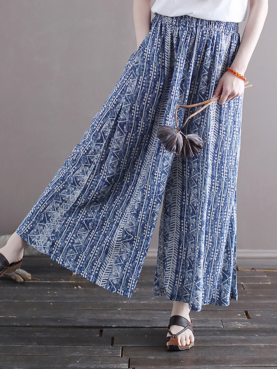 Women Summer Ethnic Batik Wide-leg Loose Pants LL001 XIM