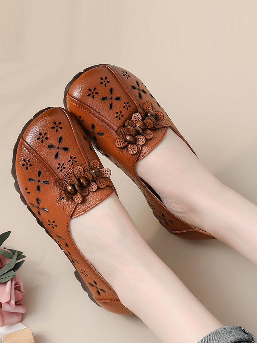 Women Summer Vintage Leather Flower Cutout Shoes FG1026 Ada Fashion