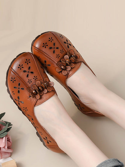 Women Summer Vintage Leather Flower Cutout Shoes FG1026 Ada Fashion