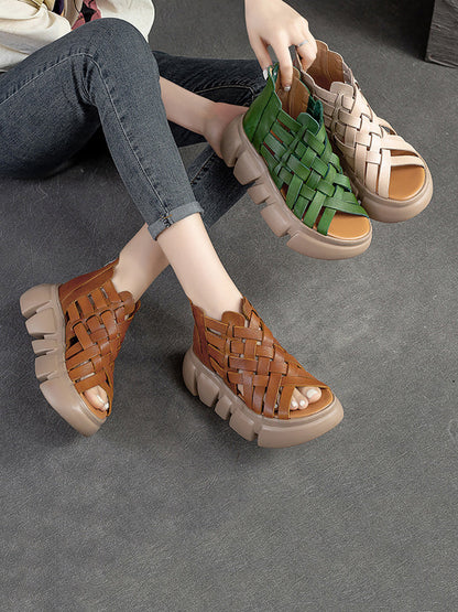 Women Summer Leather Weave Platform Sandals AS1016 Ada Fashion