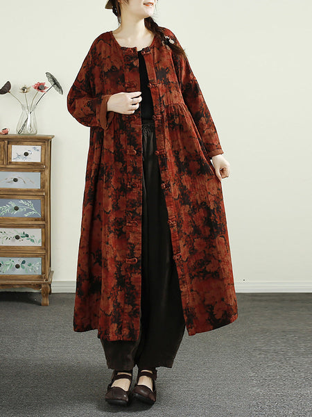 Women Ethnic Flower Button Linen Shirt Coat AI1017 ZMMM