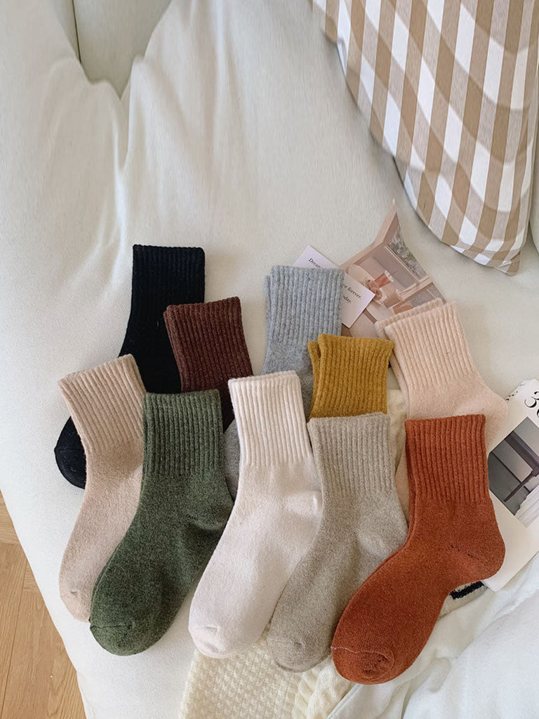 5 Pairs Women Solid Warm Wool Winter Socks BA1027 Genistyle Shop