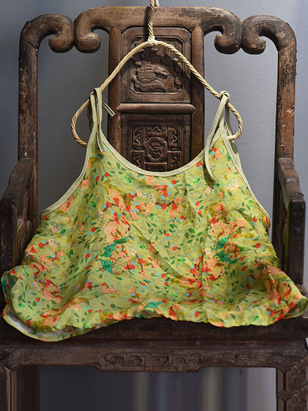 Women Prairie Chic Floral Drawstring Ramie Vest HH001 QYMM