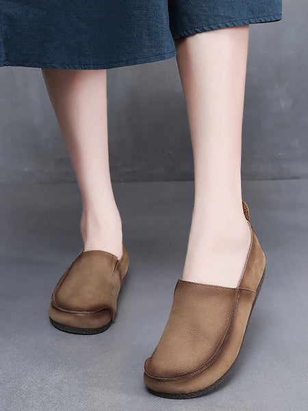 Leather Retro Solid Summer Falt Women Shoes FashionChic
