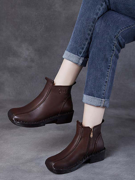 Women Autumn Genuine Leather Spliced Mid-Heel Boots AH1050 YYDS