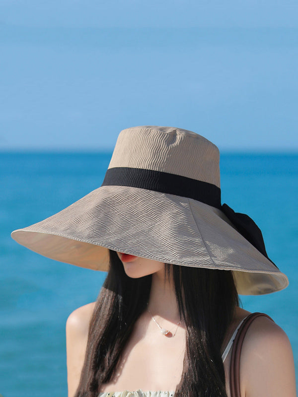 Women Summer Colorblock Sunproof Bowknot Hat QW1022 Ada Fashion