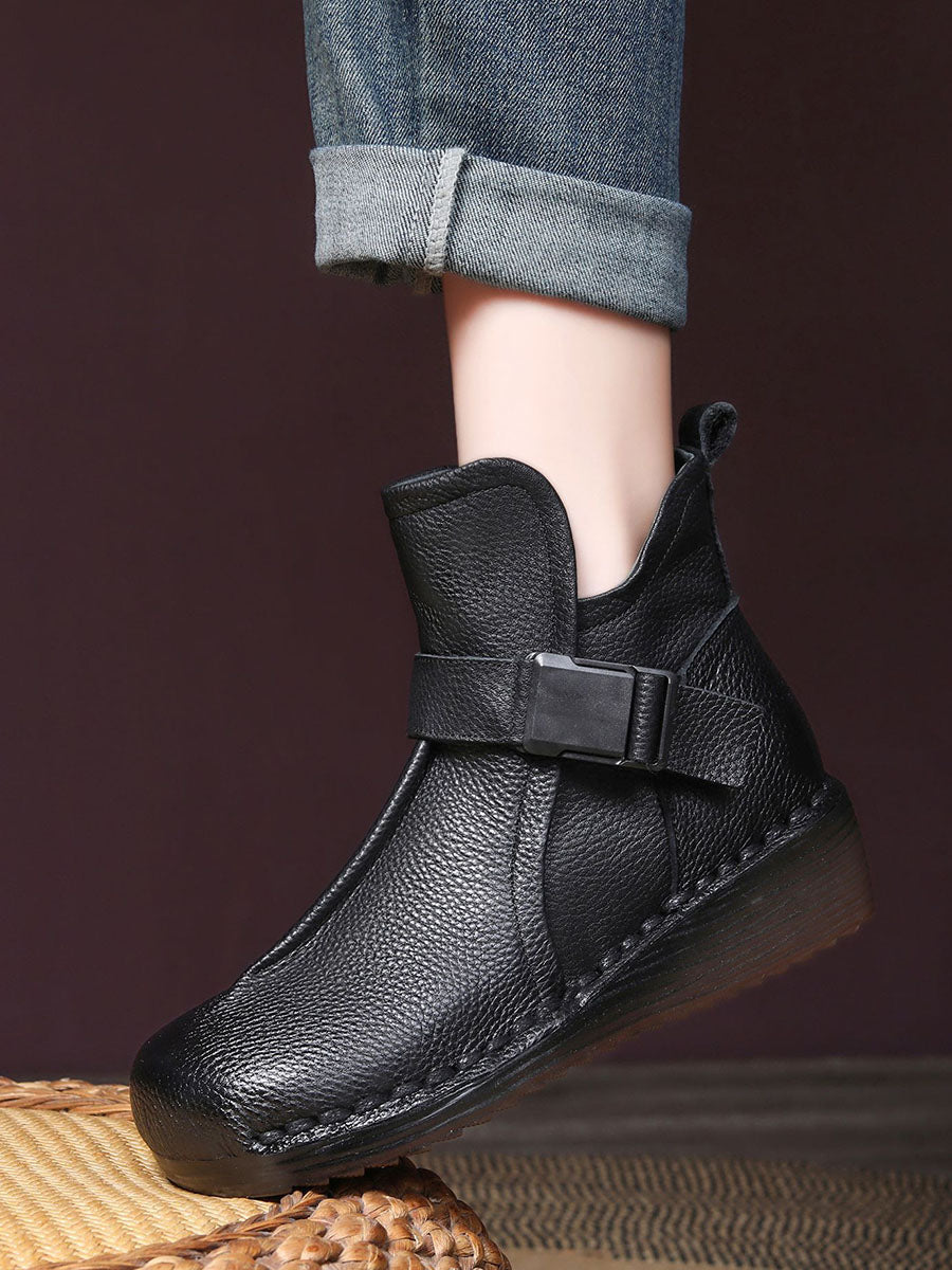 Women Retro Leather Spliced Mid Heel Ankle Boots WG024 HWJPJ