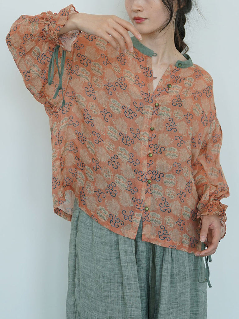 Women Summer Vintage Flower Embroidery Ramie Shirt TY1032 Ada Fashion