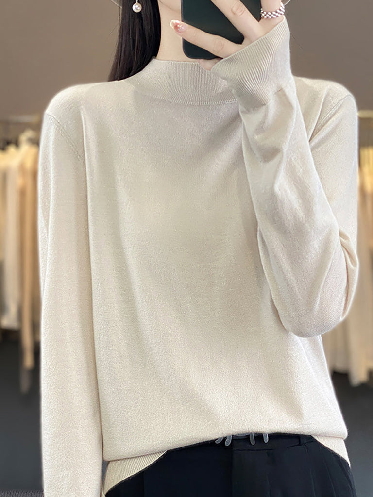 Women Autumn Knit Warm Half-Turtleneck Sweater WU019 BK