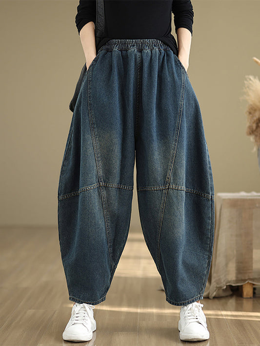 Women Autumn Vintage Denim Spliced Harem Pants QU027 ZMFS