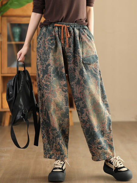 Women Casual  Tie-dye Autumn Strap Denim Harem Pants AI1028 YYMY
