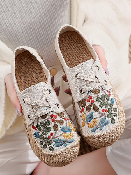 Women Summer Vintage Flower Embroidery Linen Cloth Shoes AT1068 TACH