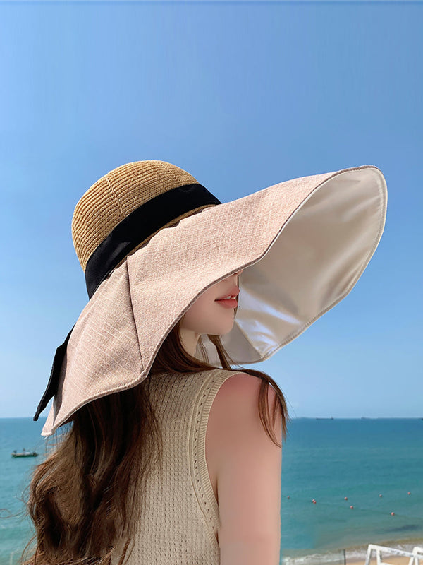 Women Summer Colorblock Large Brim Sunproof Hat WE1002 Ada Fashion