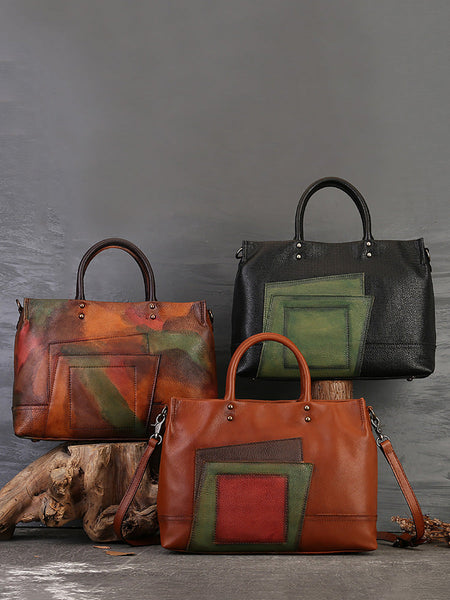 Women Leather Patchwork Laege Capacity Hand Bag Shoulder Bag AH1076 ZLPJ