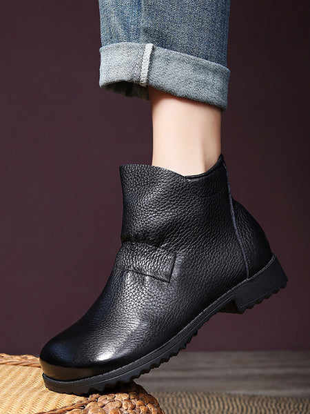 Women Vintage Genuine Leather Low Heel Boots WG003 HWJPJ