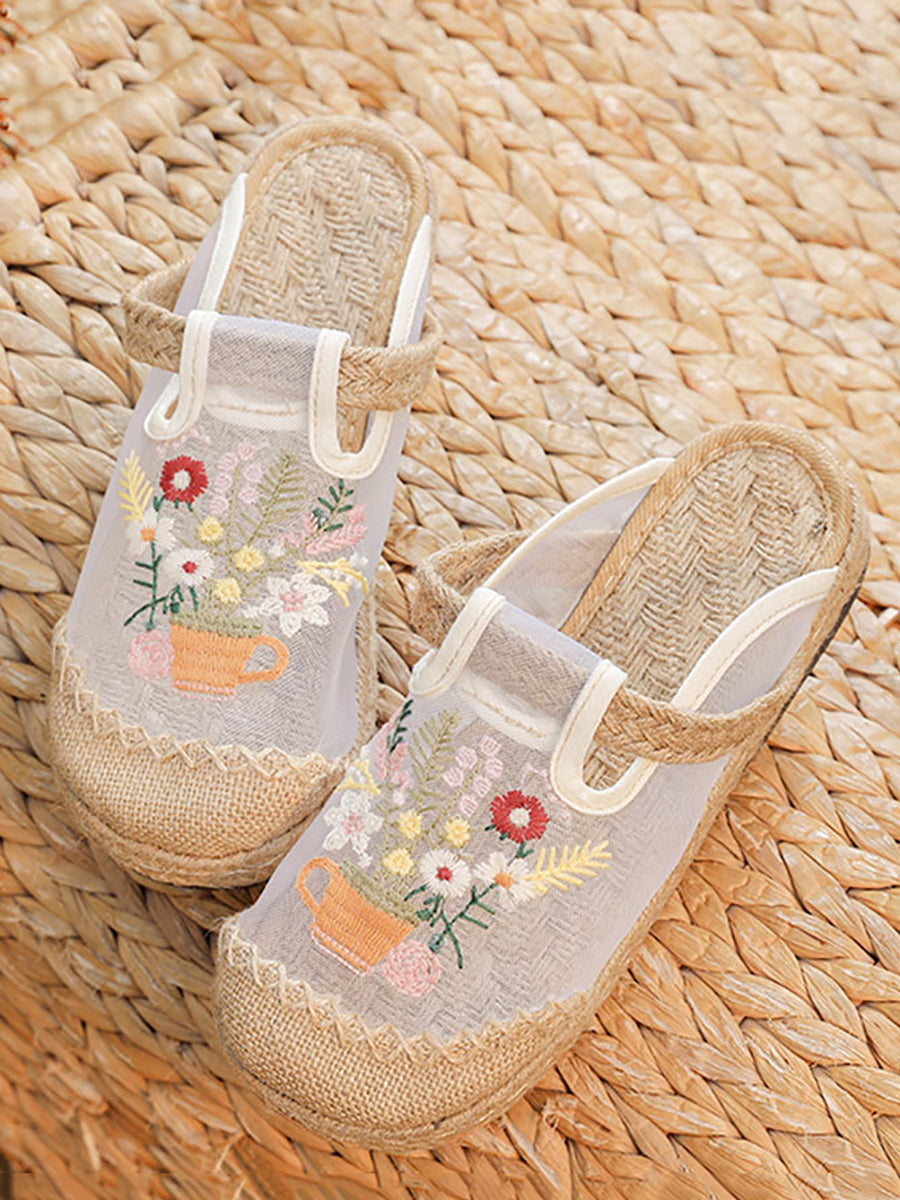 Women Summer Flower Embroidery Linen Spliced Shoes TY1030 Ada Fashion