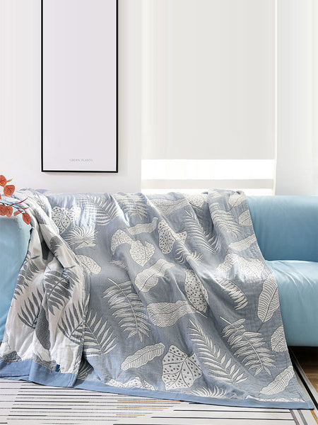 5Layer Cotton Summer Nap Leaf Jacquard Sofa Blanket TY1011 Ada Fashion