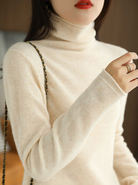 Women Autumn Turtleneck 100%Wool Solid Sweater BA1009 Genistyle Shop