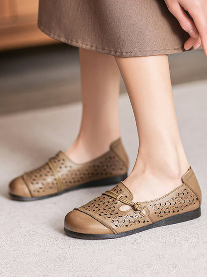 Women Summer Vintage Leather Cutout Soft Flat Shoes BN1038 Ada Fashion