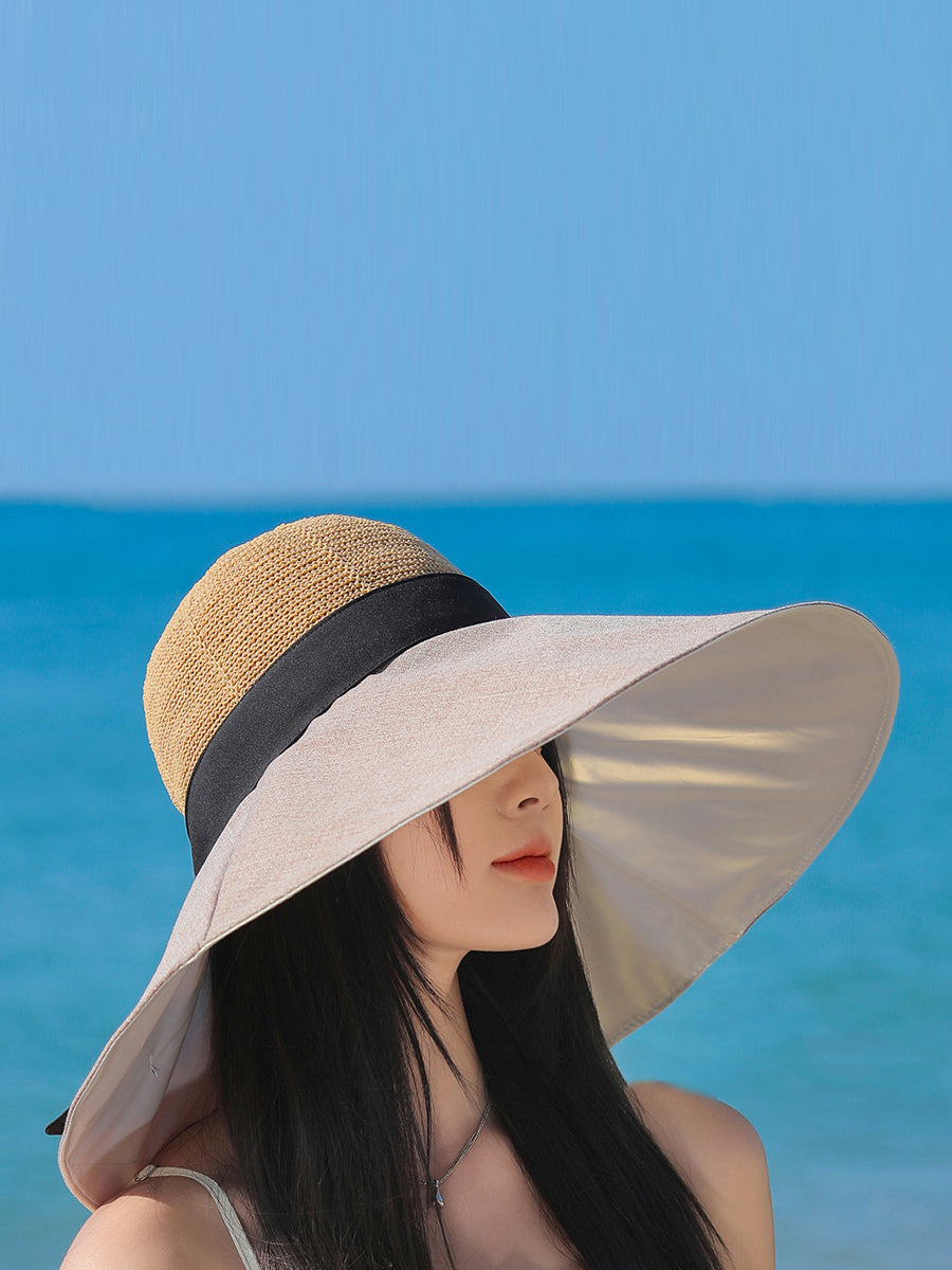 Women Summer Travel Large Brim Sunproof Spliced Hat QW1036 Ada Fashion