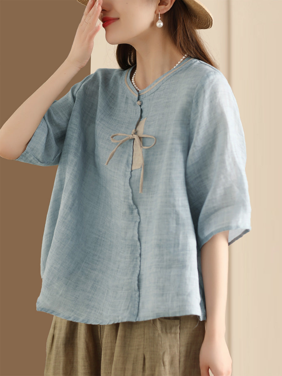 Women Ethnic Summer Spliced Ramie Shirt SC1022 Ada Fashion