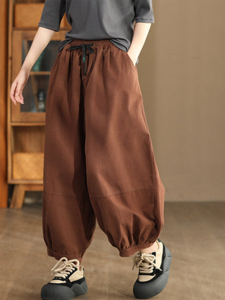 Women Autumn Casual Solid Spliced Cotton Harem Pants AS1022 ZMMM