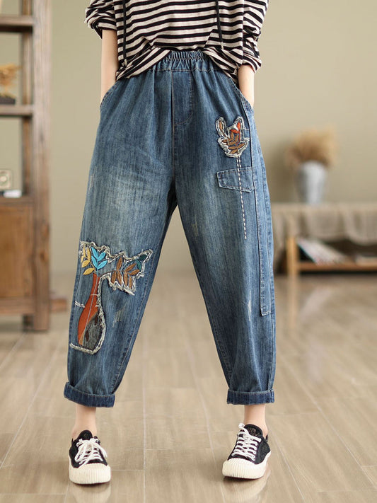 Women Summer Patch Spliced Denim Harem Pants CV1044 Ada Fashion