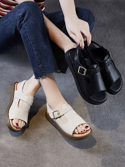 Women Soft Toe Leather Sandals Summer Open FashionChic