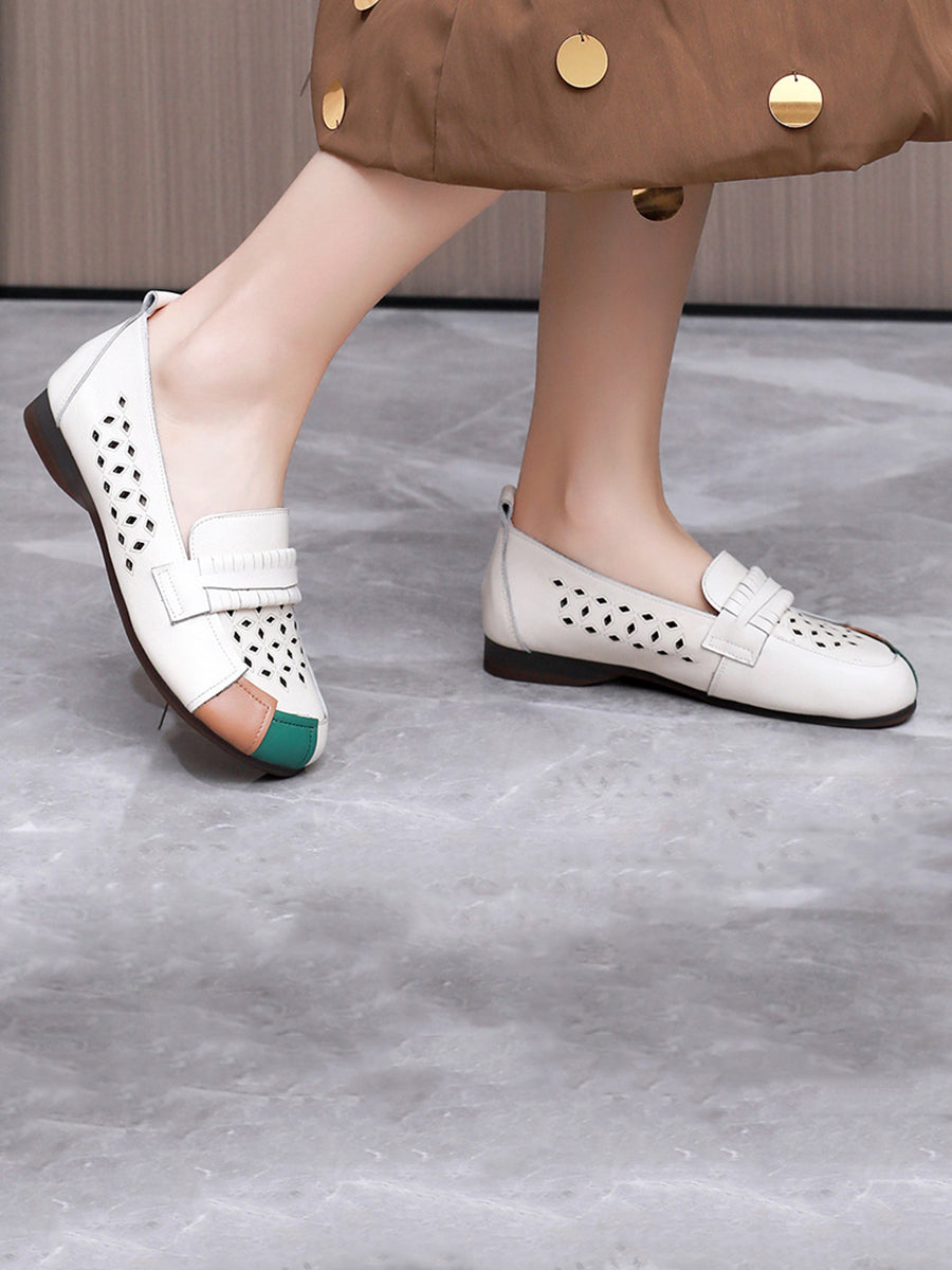 Women Summer Leather Colorblock Cutout Flat Shoes UI1030 Ada Fashion