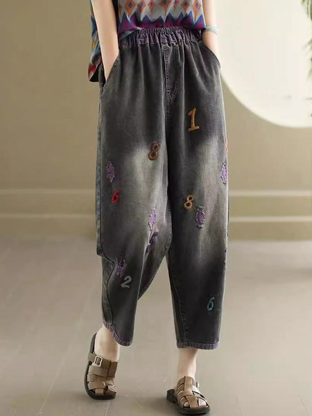 Women Summer Casual Embroidery Denim Pants AS1048 Ada Fashion