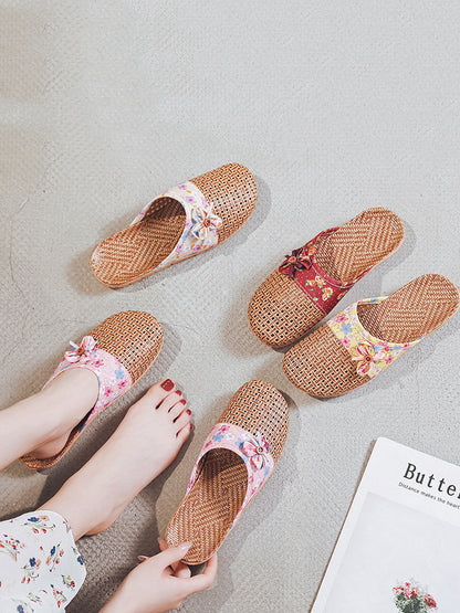 Women Summer Vintage Bamboo Weaving Spliced Slippers FG1022 Ada Fashion