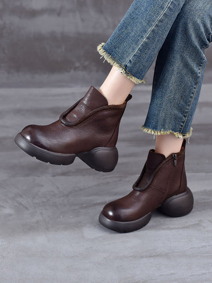 Women Winter Casual Solid Leather Zipper Platform Boots BA1023 Genistyle Shop