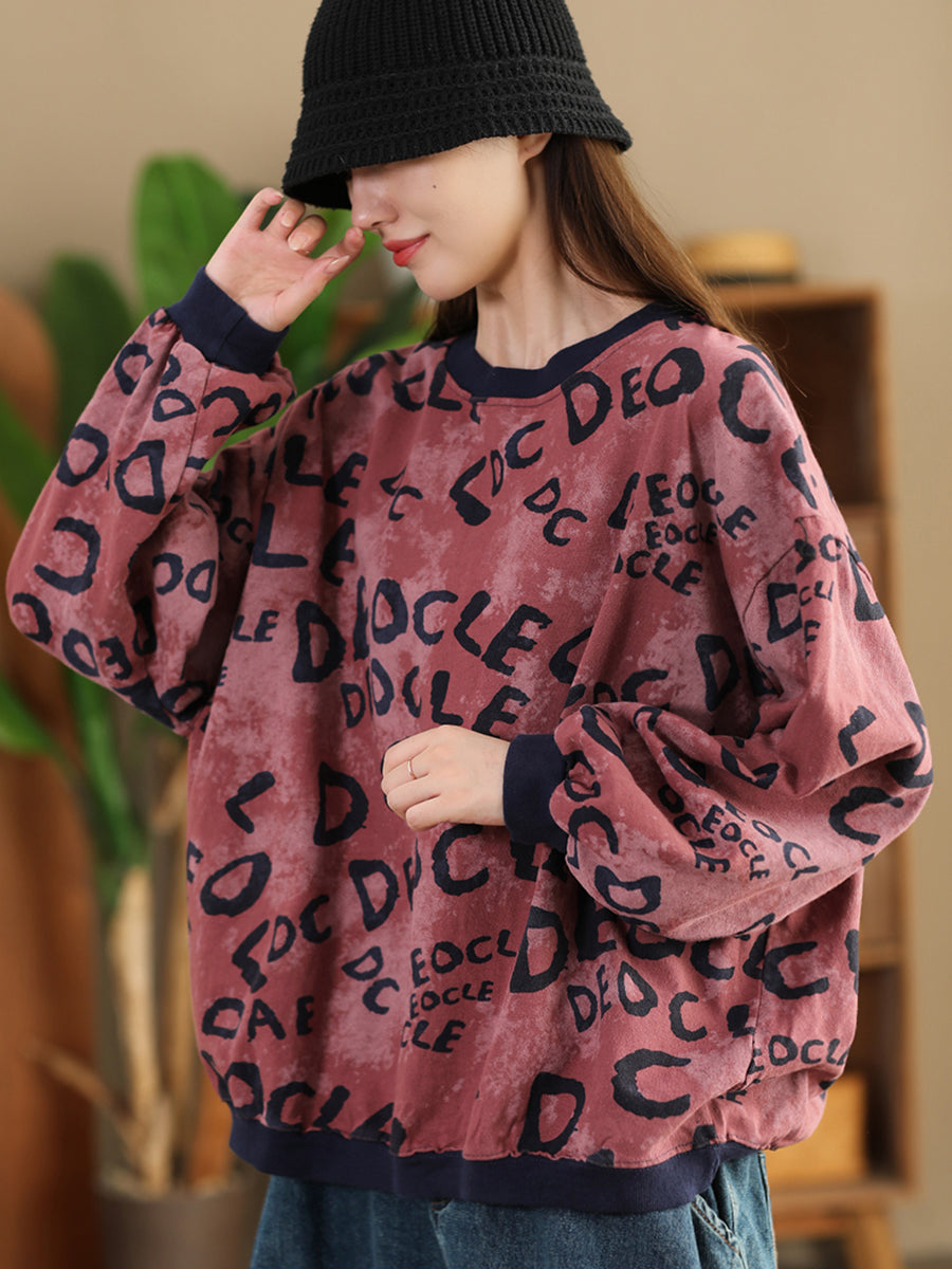 Women Winter Letter Print O-Neck Colorblock Sweatshirt AT1004 LPP