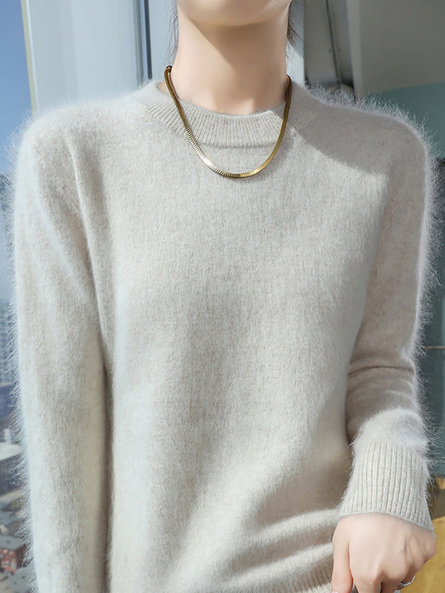Women Autumn Casual O-Neck Soft 100%Wool Sweater QU030 BK