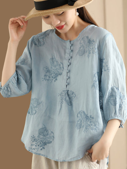 Women Summer Artsy Embroidery Ramie Shirt TY1020 Ada Fashion