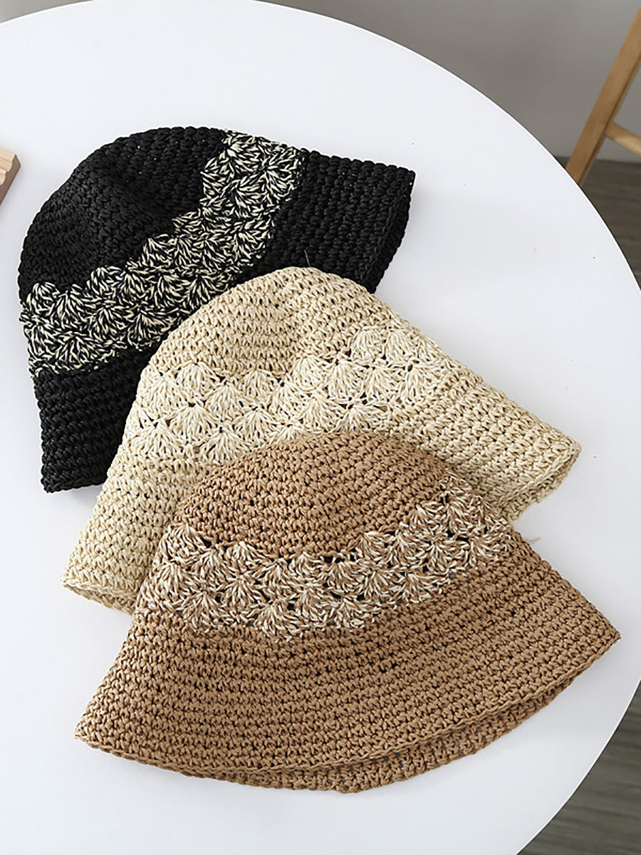 Women Summer Artsy Straw Weave Colorblock Fishman Hat CX049 BUYKUD