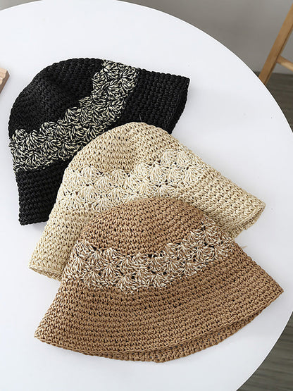 Women Summer Artsy Straw Weave Colorblock Fishman Hat CX049 BUYKUD