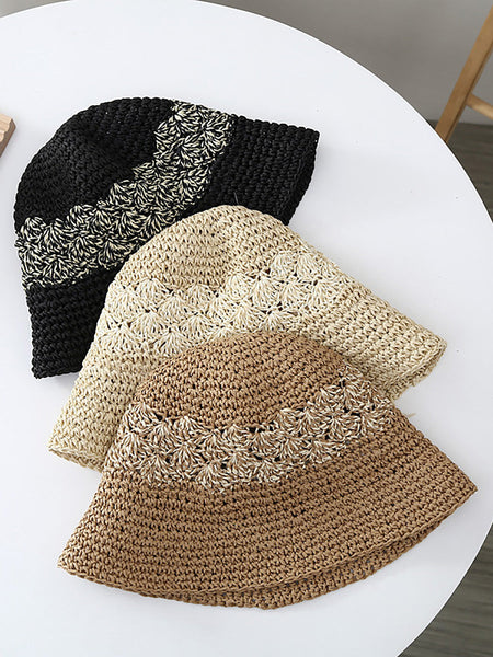 Women Summer Artsy Straw Weave Colorblock Fishman Hat CX049 BUYKUD