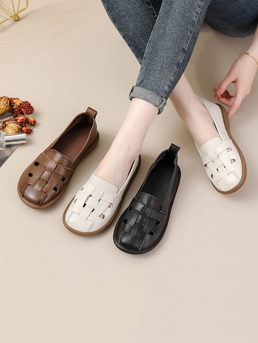 Women Summer Vintage Leather Soft  Weave Flat Shoes AS1018 Ada Fashion