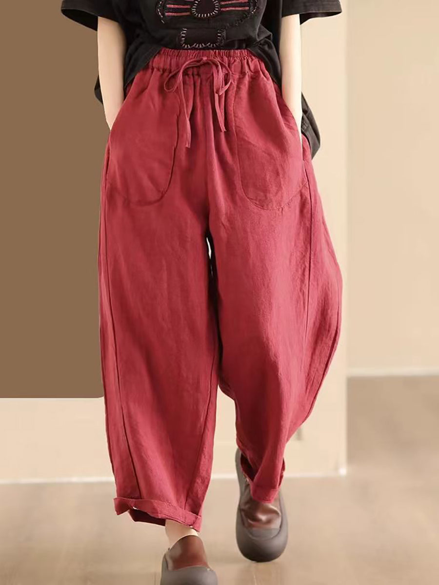 Women Summer Solid Linen Loose Harem Pants WE1021 Ada Fashion